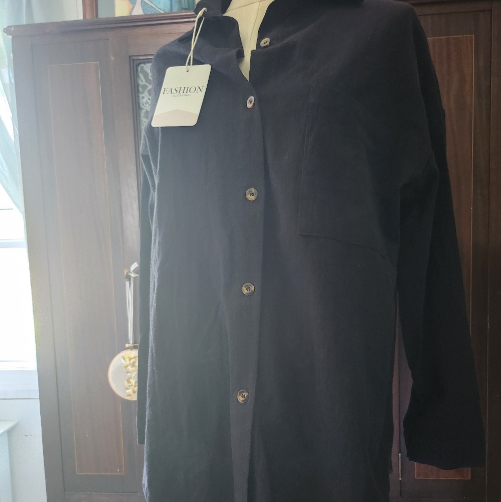 Nwt, cotton/linen blend, woman's sz small button down shirt, black